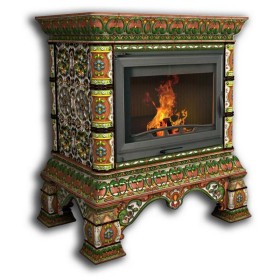 Печь-камин КОСТРОМА центральный одноярусный (цвет изразцов роспись Июль) КИМРпечь           